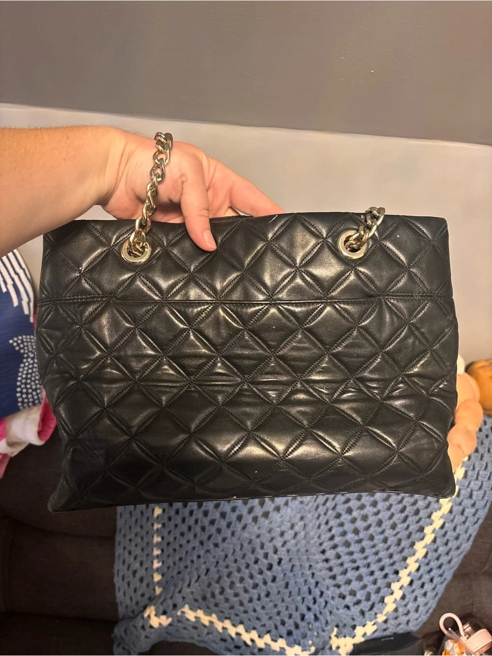 kate spade Black Quilted Leather Dress Chain-Handle Tote